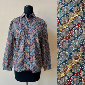 Vintage 70s Levi’s Bend Over Blouse Top Women’s Large Geometric Disco Secretary